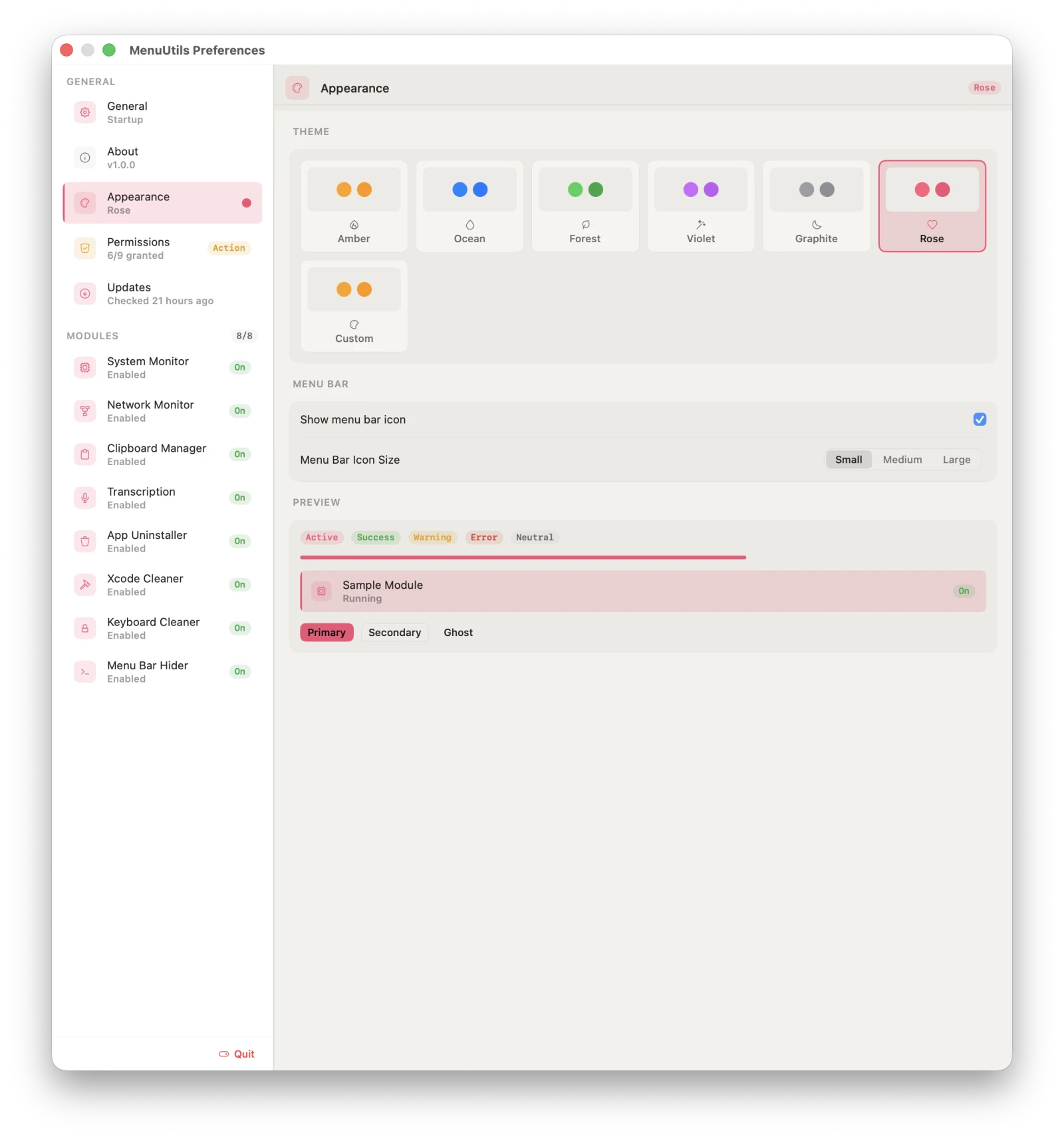 MenuUtils Preferences, Appearance pane