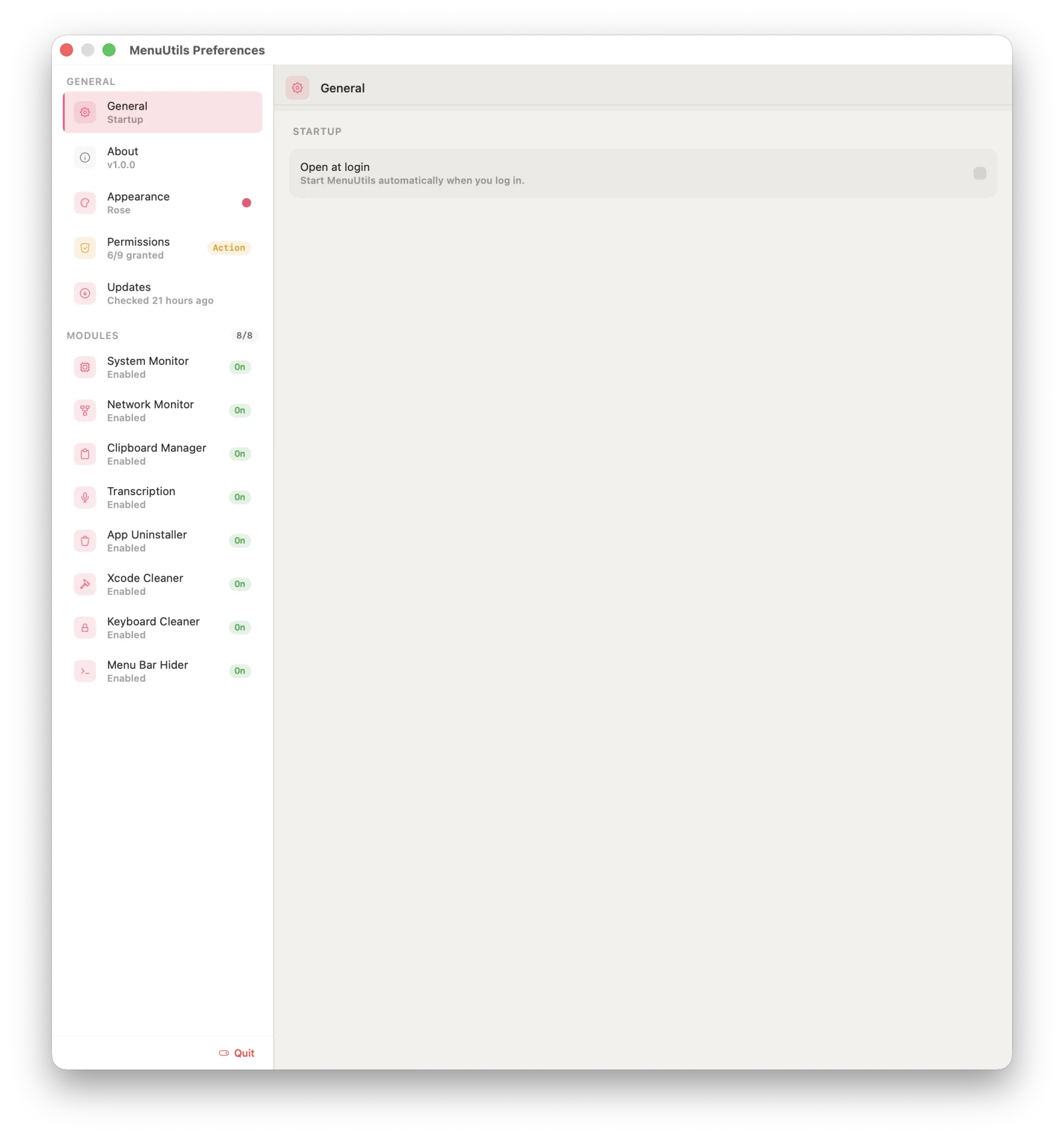 MenuUtils Preferences, General pane